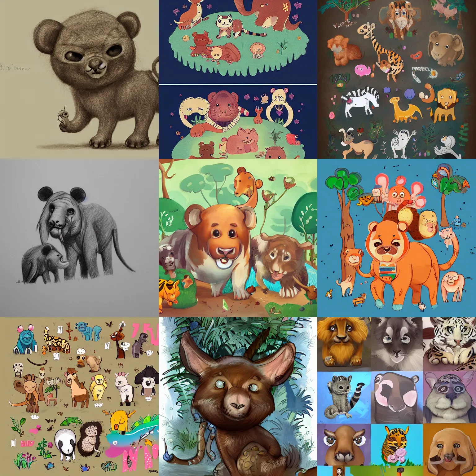 Prompt: zoo, many animals, cute drawing, trending on Artstation