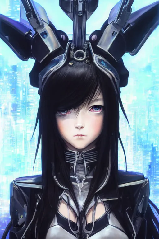 Image similar to portrait Anime girl in cyberpunk trinity blood armor, cute-fine-face, black-hair pretty face, realistic shaded Perfect face, fine details. Anime. realistic shaded lighting by Ilya Kuvshinov katsuhiro otomo ghost-in-the-shell, magali villeneuve, artgerm, rutkowski, WLOP Jeremy Lipkin and Giuseppe Dangelico Pino and Michael Garmash and Rob Rey and Yoshitaka Amano and Thores Shibamoto