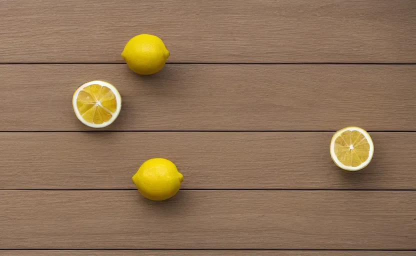 Prompt: lemons a plywood, product photography