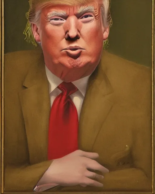 Prompt: donald trump by frank cadogan cowper