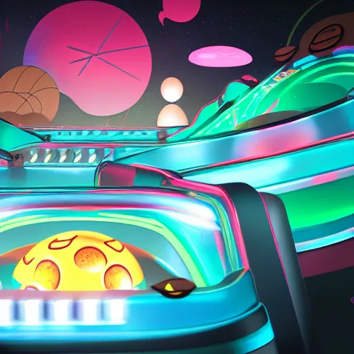 Prompt: skeeball surrounded by aliens. artstation, artgem, 4 k render, digital painting, nighttime, smooth gradients