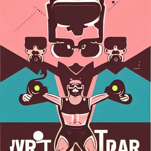 Image similar to wrestlers wearing vr headsets, vr goggles, shrugging, shrugging arms, tap out, fight club, tapping out, minimalistic, trending on art station, poster art by tom whaldon