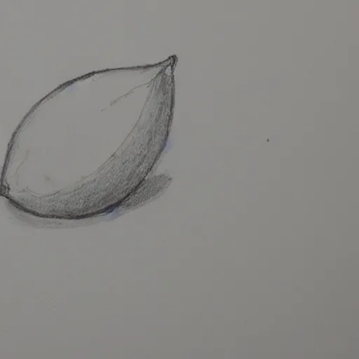 Image similar to an architect's technical drawing of a single lemon with construction lines in pencil and light watercolour shading