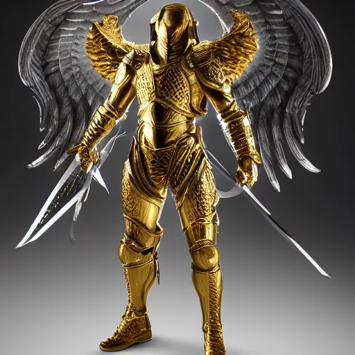 Image similar to a photo of 8k ultra realistic archangel, full body, diablo, intricate white and gold armor, sword, ornate, cinematic lighting, trending on artstation, 4k, hyperrealistic, focused, high details, unreal engine 5, cinematic