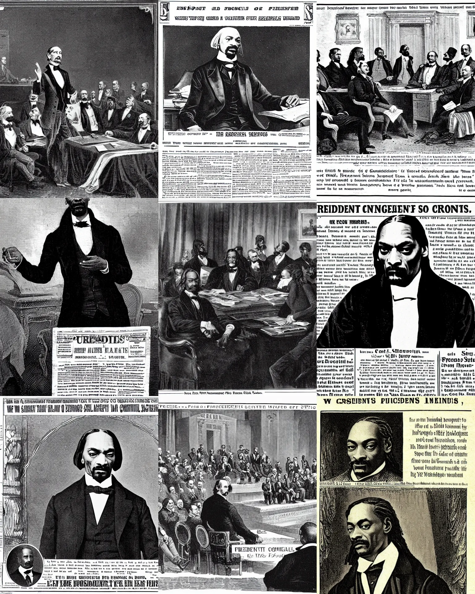 Prompt: president snoop addresses congress, newspaper article, 1 8 8 4