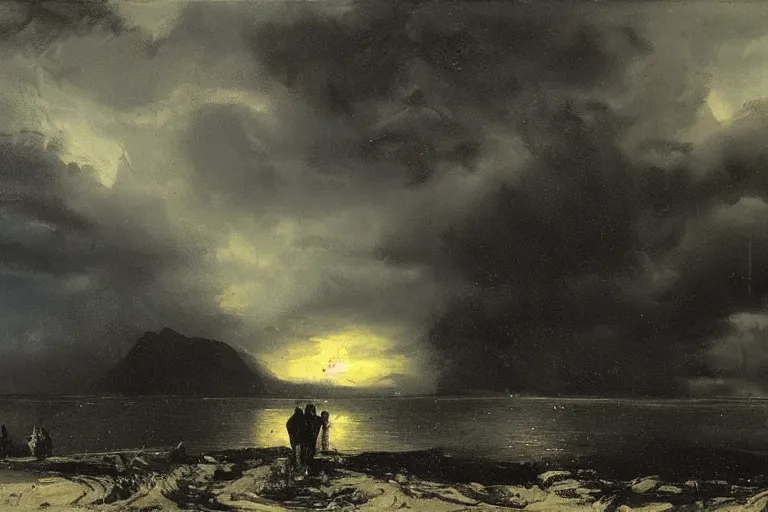 Prompt: awesome landscape rain by peder balke