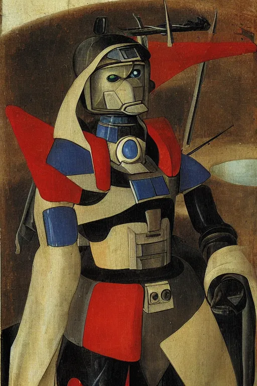 Prompt: portrait of a Gundam by Hieronymus Bosch