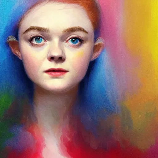 Prompt: professional painting of Elle Fanning in the style of Gabriel Dawe, head and shoulders portrait, symmetrical facial features, smooth, sharp focus, illustration, intricate, stormy weather, extremely detailed masterpiece,