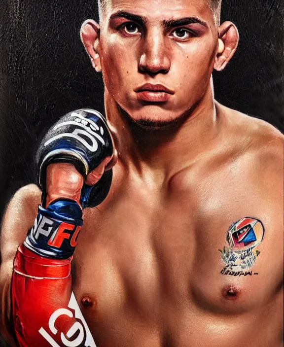 Image similar to portrait of a handsome young spanish ufc fighter, art by denys tsiperko and bogdan rezunenko, hyperrealism