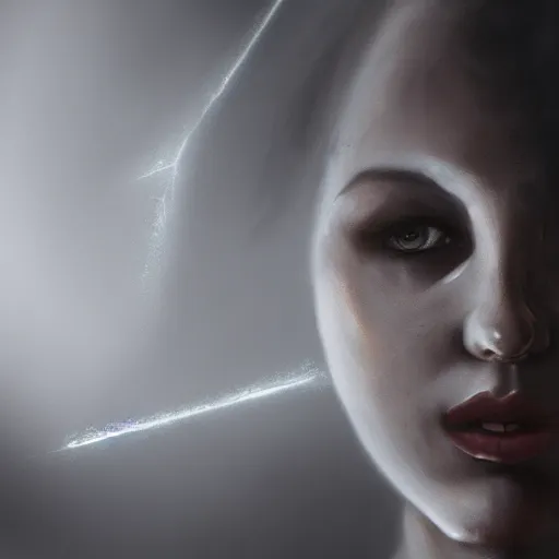 Image similar to shameless woman whis impudent facial expression, shadow of the cross in front, dark and mysterious, atmospheric, trending on artstation, highly detailed, digital painting, volumetric light, concept art, middle focus, illustration