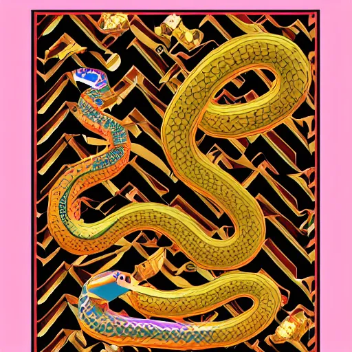 Image similar to a serpent guarding its treasures, digital art