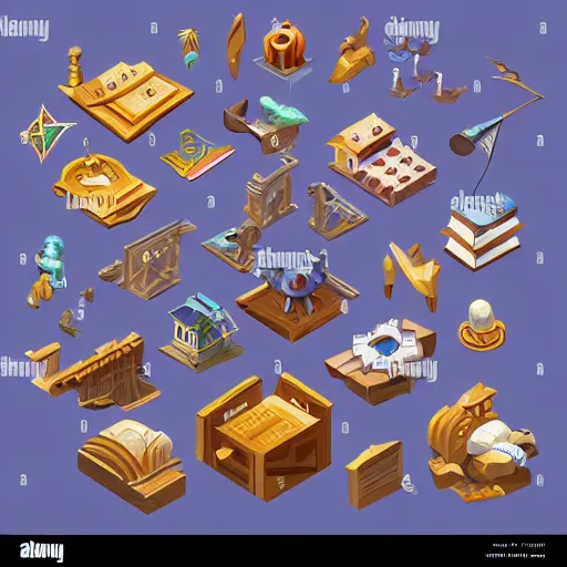 Image similar to fantasy isometric 3 d icons, 8 k, vector image, stock vector icons