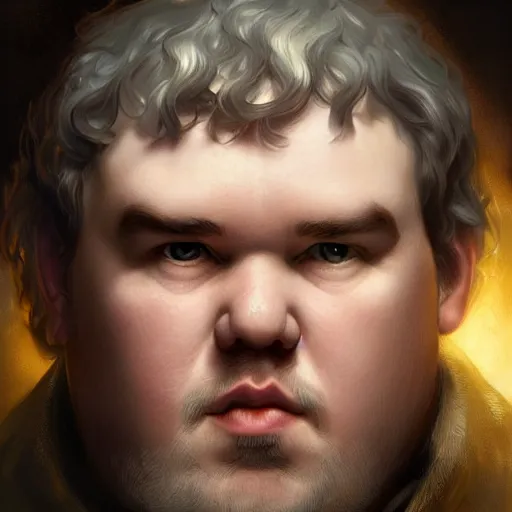 Image similar to hodor baggins, face, fantasy, intricate, elegant, highly detailed, digital painting, artstation, concept art, smooth, sharp focus, illustration, art by artgerm and greg rutkowski and alphonse mucha