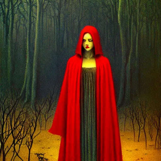 Image similar to Red Riding Hood in style of Zdislaw Beksinski