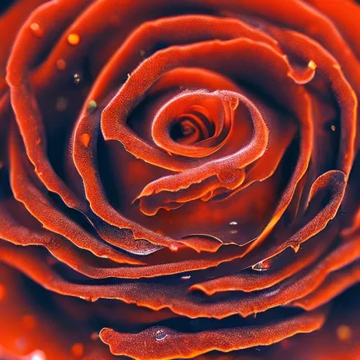 Image similar to award - winning macro of a beautiful black rose made of glowing molten magma