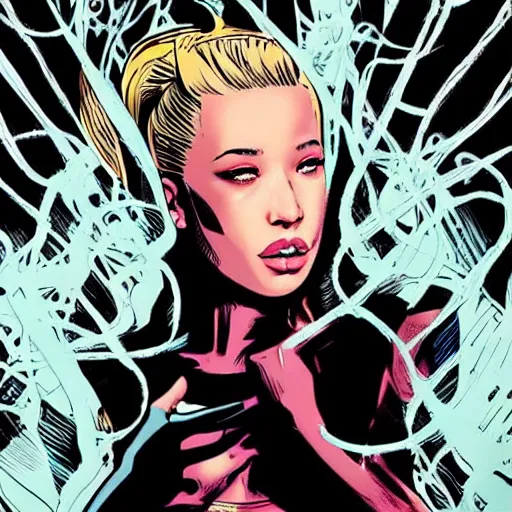 Image similar to In the style of Rafael Albuquerque comic art, Iggy Azalea on the set of her music video Fancy.