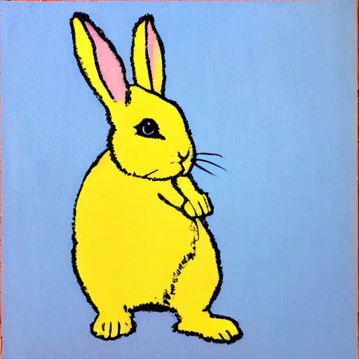 Prompt: blue and yellow portrayal a bunny