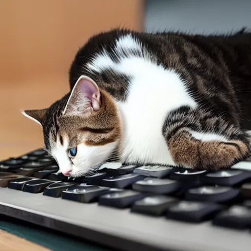 Prompt: cat hacking on a keyboard