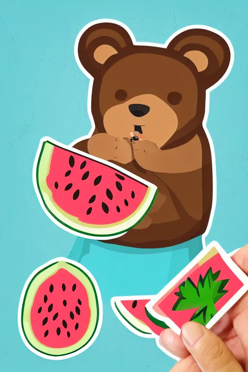 Image similar to Bear holding a watermelon, sticker, colorful, illustration, highly detailed, simple, smooth and clean vector curves, no jagged lines, vector art, smooth