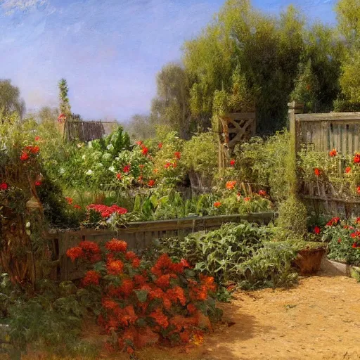 Prompt: highly detailed vegetable garden, lots of leaves, fence line, highly detailed painting by gaston bussiere, craig mullins, j. c. leyendecker, 8 k
