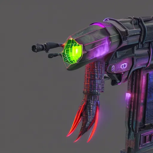 Image similar to plasma flamethrower, neon, cyberpunk, 3 d render, octane, ray tracing, ultra high resolution, ultra detailed, photorealistic