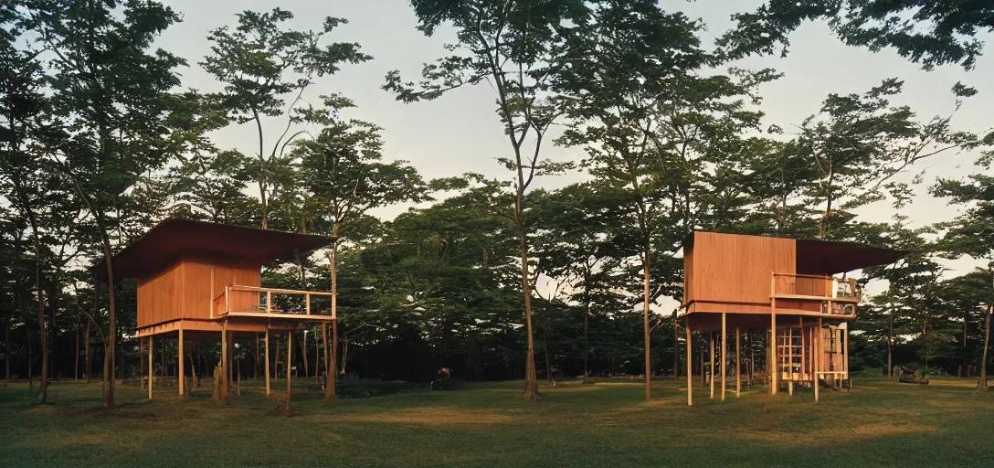 Image similar to stilt house designed by im pei. fujinon premista 1 9 - 4 5 mm t 2. 9. portra 8 0 0.