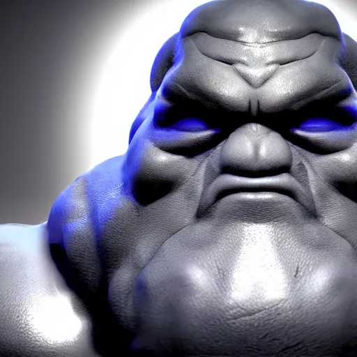 Image similar to hyperdetailed 3 d cartoon render of cartoon darkseid in a confident expressive pose, cartoon eyes, exaggerated facial features, cute cartoon style, white background, low angle shot, cinematic studio lighting, studio quality, octane render, unreal engine 5, trending on artstation, art by sebastian jm, 8 k