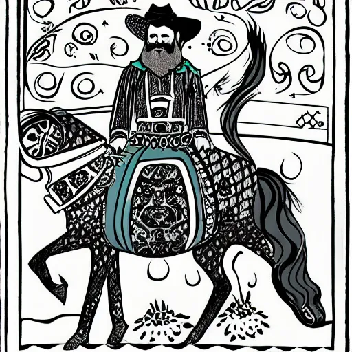Prompt: bearded cowboy, persian folktale artstyle
