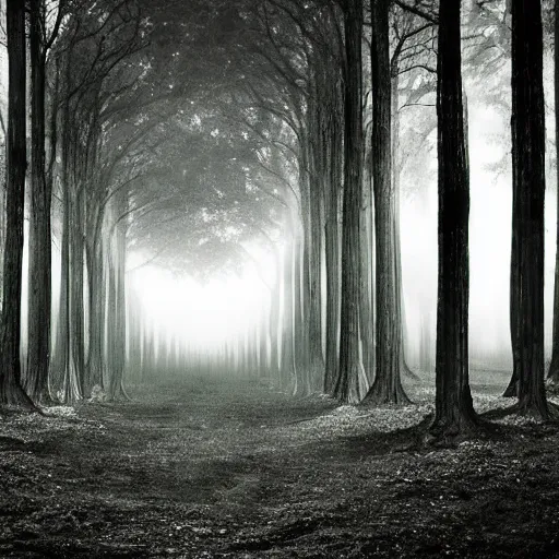 Image similar to endless forest of trees, highly detailed, ominous, vast