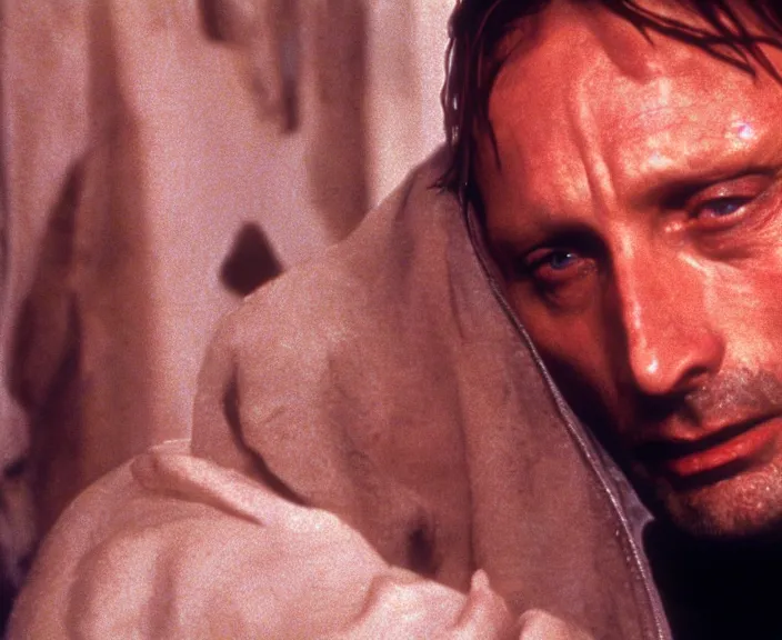 Image similar to a still of mads mikkelsen in the silence of the lambs ( 1 9 9 1 ), 4 k, hi - res