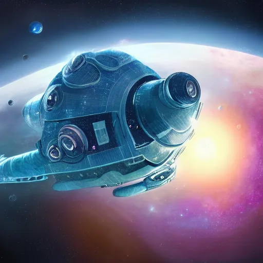 Prompt: Tardigrade shaped space ship in space, Hyper detailed, Photorealistic, 4k, Illustration