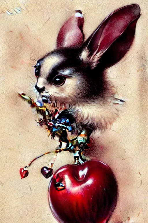 Image similar to ( ( ( ( ( thumper hold magic glowing cherry in cherry corchard. muted colors. ) ) ) ) ) by jean - baptiste monge!!!!!!!!!!!!!!!!!!!!!!!!!!!