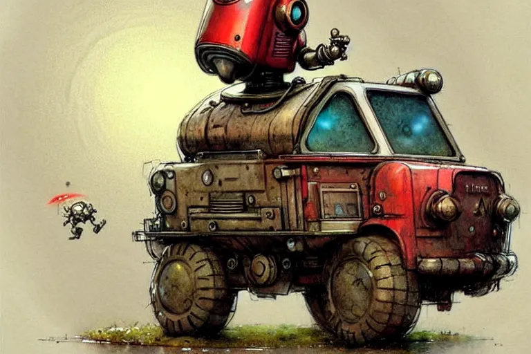 Image similar to adventurer ( ( ( ( ( 1 9 5 0 s retro future robot android mouse rv dumptruck house robot. muted colors. ) ) ) ) ) by jean baptiste monge!!!!!!!!!!!!!!!!!!!!!!!!! chrome red