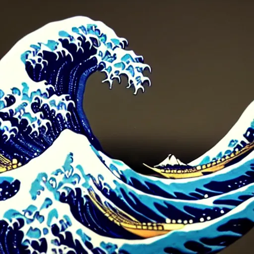 Prompt: ( ( ( great wave off kanagawa ) ) ), made of clay, claymation!, aardman studios, claymation style, clay sculpture, 3 d cgi clay sculpture, three - dimensional