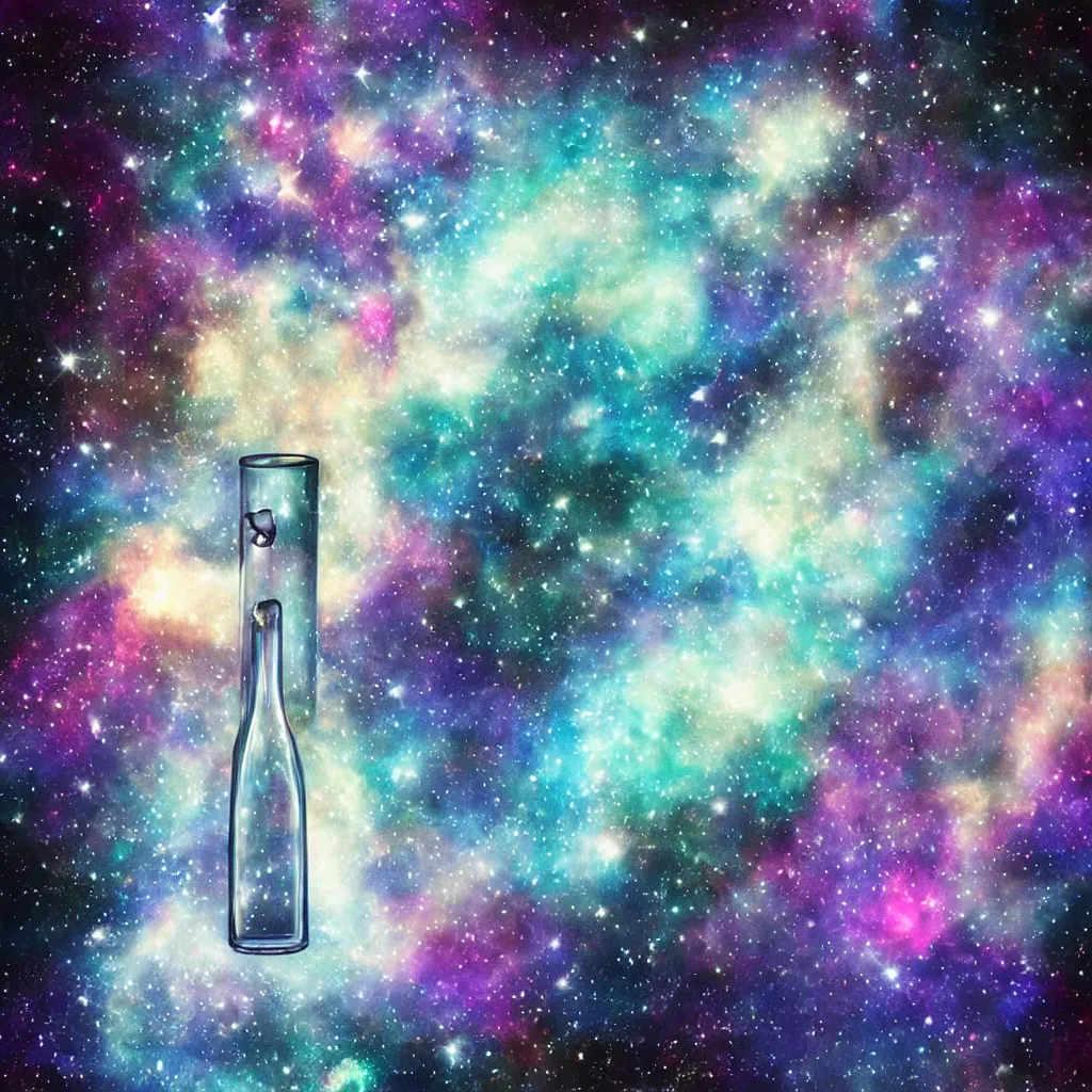 Image similar to Galaxy inside A bottle, water is made of stardust, 🌌,