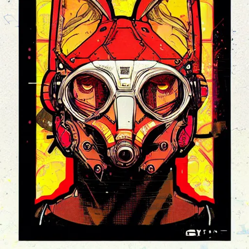 Prompt: cyberpunk fox cyborg portrait illustration, pop art, splash painting, art by geof darrow, ashley wood, alphonse mucha, makoto shinkai
