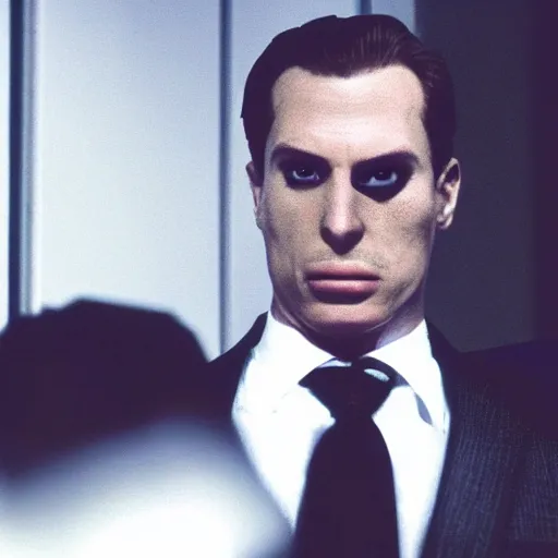 Image similar to arthas menethil as the american psycho, cinematic still