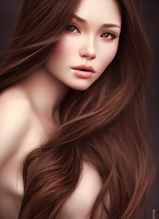 Image similar to a gorgeous female with long brown hair, photo by radoslow pujan, realistic, full body shot, wide angle, sharp focus, 8 k high definition, insanely detailed, intricate, elegant, art by stanley lau and artgerm, floating embers