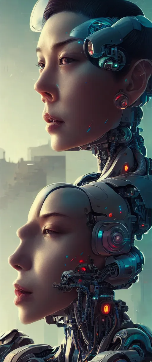 Image similar to portrait of a female cyborg. intricate abstract. intricate artwork, by tooth wu, wlop, beeple, dan mumford. concept art, octane render, trending on artstation, greg rutkowski very coherent symmetrical artwork. cinematic, key art, hyper realism, high detail, octane render, 8 k, iridescent accents