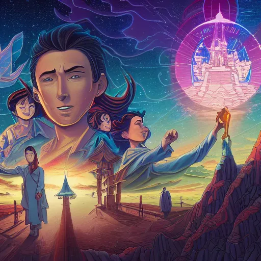 Image similar to the second coming of walt disney by dan mumford, yusuke murata, makoto shinkai, ross tran, cosmic, heavenly, god rays, intricate detail, cinematic, 8 k, cel shaded, unreal engine, featured on artstation, pixiv