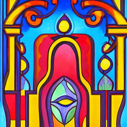 Image similar to a painting beautiful window open front view, fauvism, ornate, oil on canvas, art deco, digital illustration, colorful architectural drawing, watercolor painting, behance contest winner, vintage frame window, native art, trend in behance hd, 2 d illustration, detailed painting