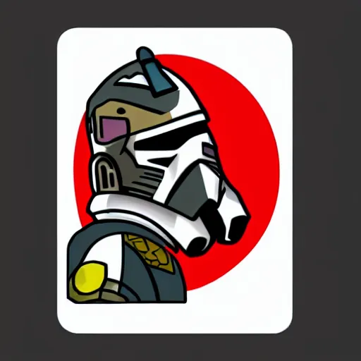 Image similar to a sticker illustration of a samurai wearing a clone trooper helmet, colourful