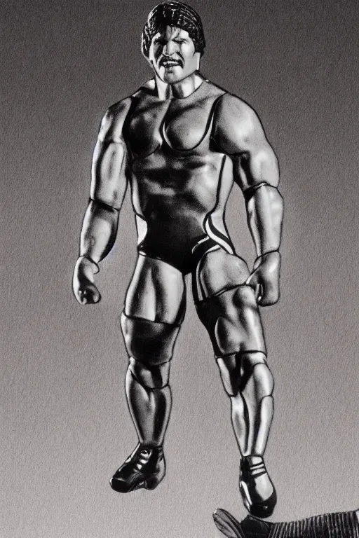 Image similar to detailed illustration, basil zempilas as a 1 9 8 0 s wrestling action figure, ultra realistic, dramatic lighting