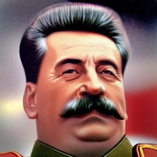 Image similar to stalin uses burger as a head wardrobe