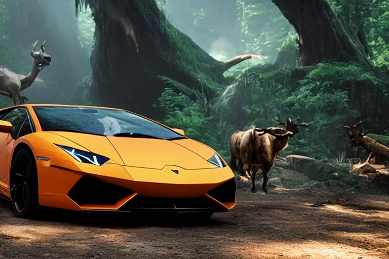 Image similar to A cinematic film still of a Lamborghini in the movie Avatar.