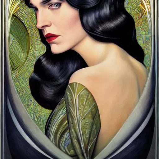 Image similar to an art nouveau, ( streamline moderne ), multi - racial portrait in the style of donato giancola and anna dittmann and charles dulac. very large, clear, expressive, and intelligent eyes. symmetrical, centered, ultrasharp focus, dramatic lighting, photorealistic digital matte painting, intricate ultra detailed background.