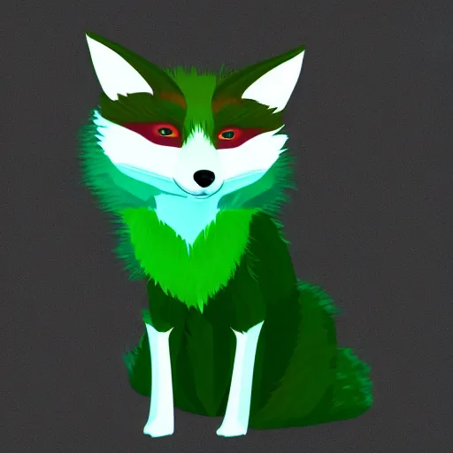 Prompt: digital green and green and green and white fox, retrowave palette, digital world, highly detailed, electric breeze, anatomically correct vulpine, synth feel, fluffy face, ear floof, flowing fur, super realism, accurate animal imagery, 4 k digital art