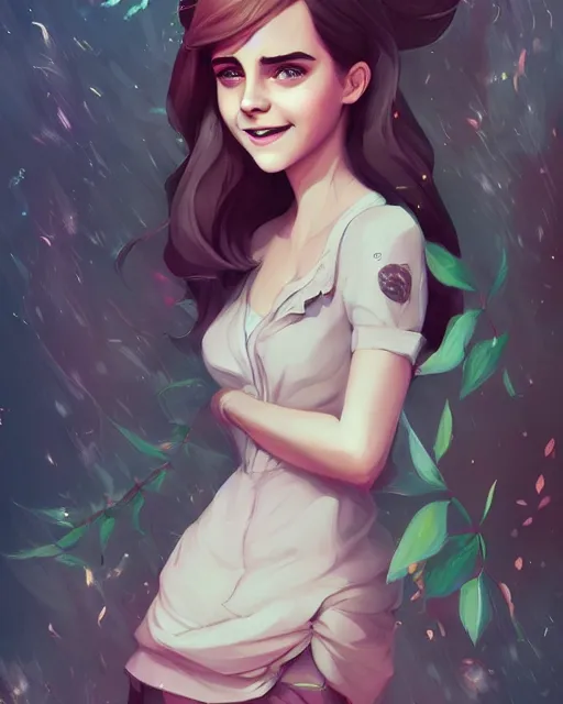 Image similar to beautiful full body Emma Watson smiling, art by lois van baarle and loish and ross tran and rossdraws and sam yang and samdoesarts and artgerm, digital art, highly detailed, intricate, sharp focus, Trending on Artstation HQ, deviantart, unreal engine 5, 4K UHD image