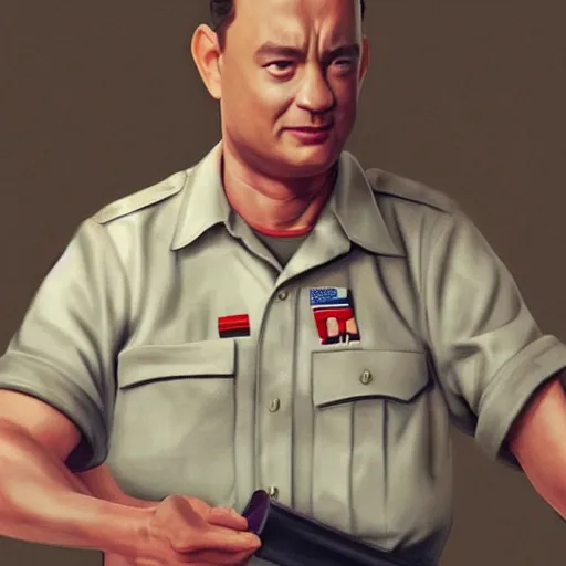 Prompt: tom hanks as forrest gump has shrimps instead of hands, photorealistic, cgsociety, artstation