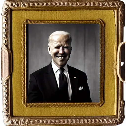 Image similar to joebiden!!! humanoid. daguerreotype portrait photograph. inspired by gerard grom and ansel adams. beautiful. cute. happy. highly detailed. old timey.